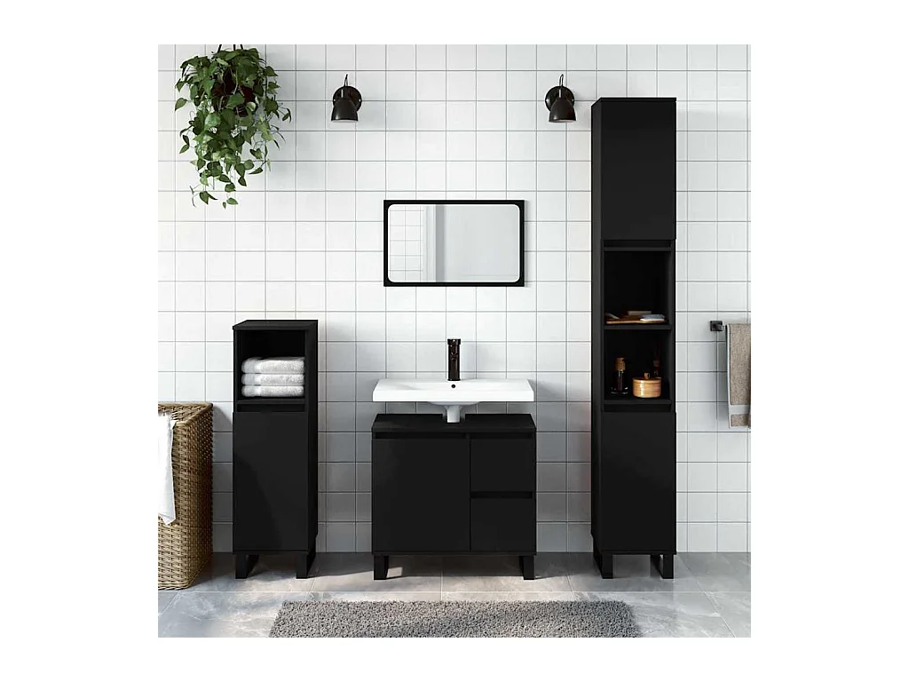 Armoire de salle de bain noir 65x33x60 cm bois d'ingénierie