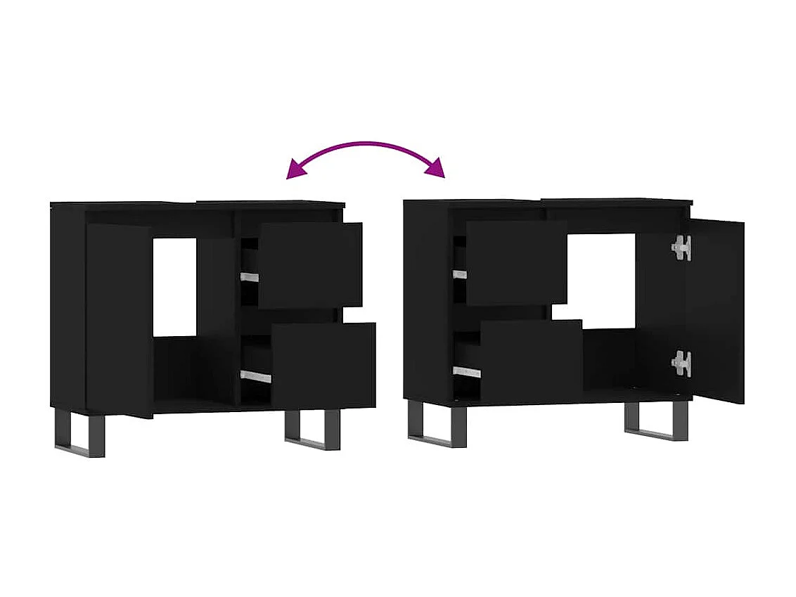 Armário de casa de banho 65x33x60cm derivados de madeira preto