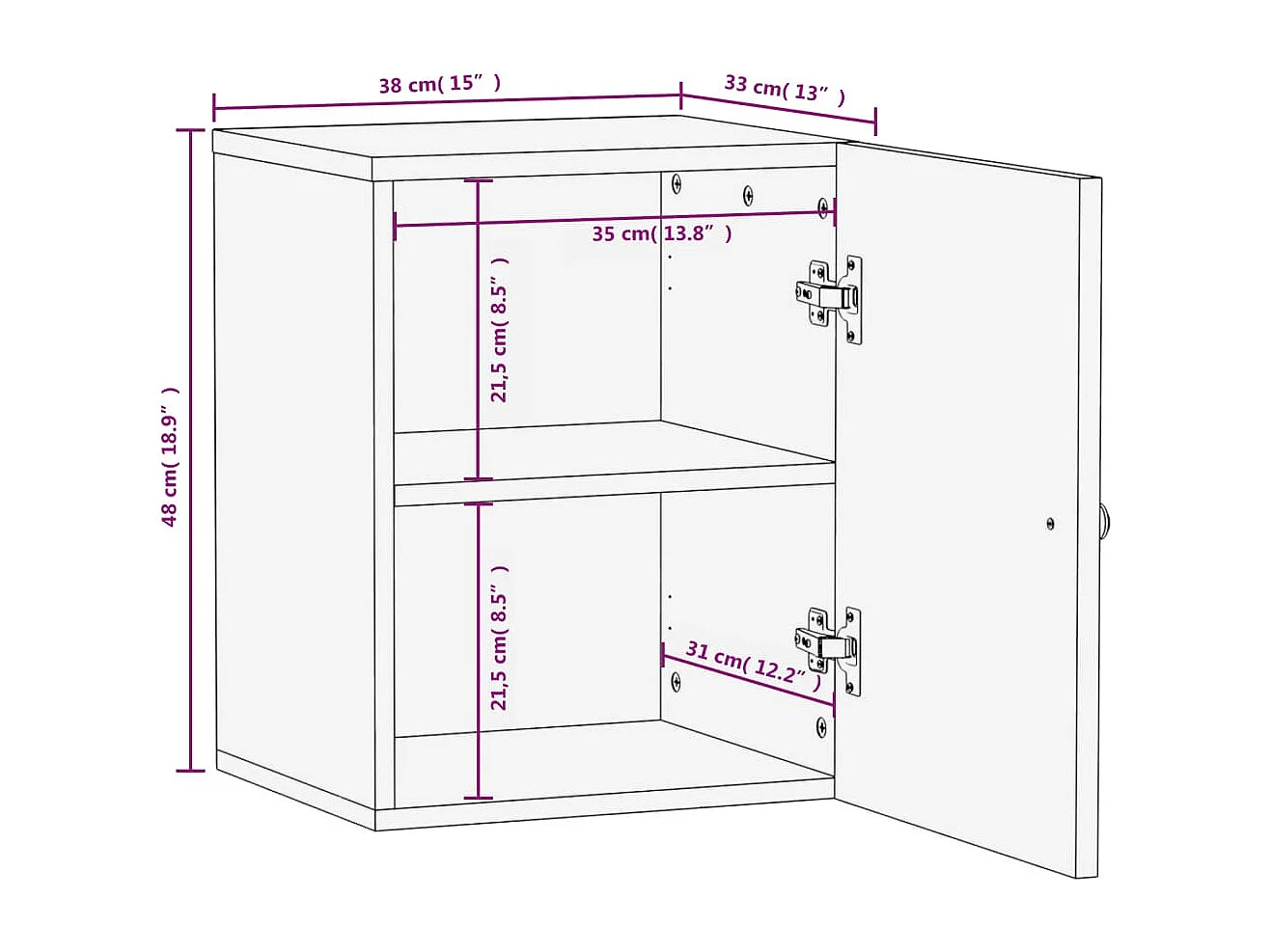 Armoire de salle de bain murale 38x33x48cm bois massif manguier
