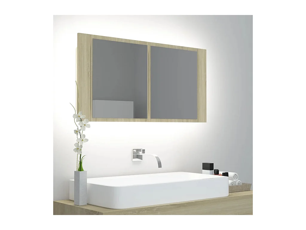 Armoire à miroir à LED de bain Chêne sonoma 90x12x45 Acrylique