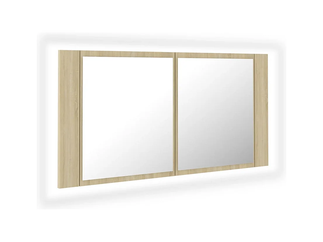Badkamerkast met spiegel LED 90x12x45 acryl sonoma eikenkleurig