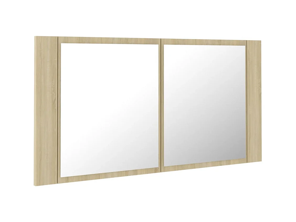 Badkamerkast met spiegel LED 90x12x45 acryl sonoma eikenkleurig