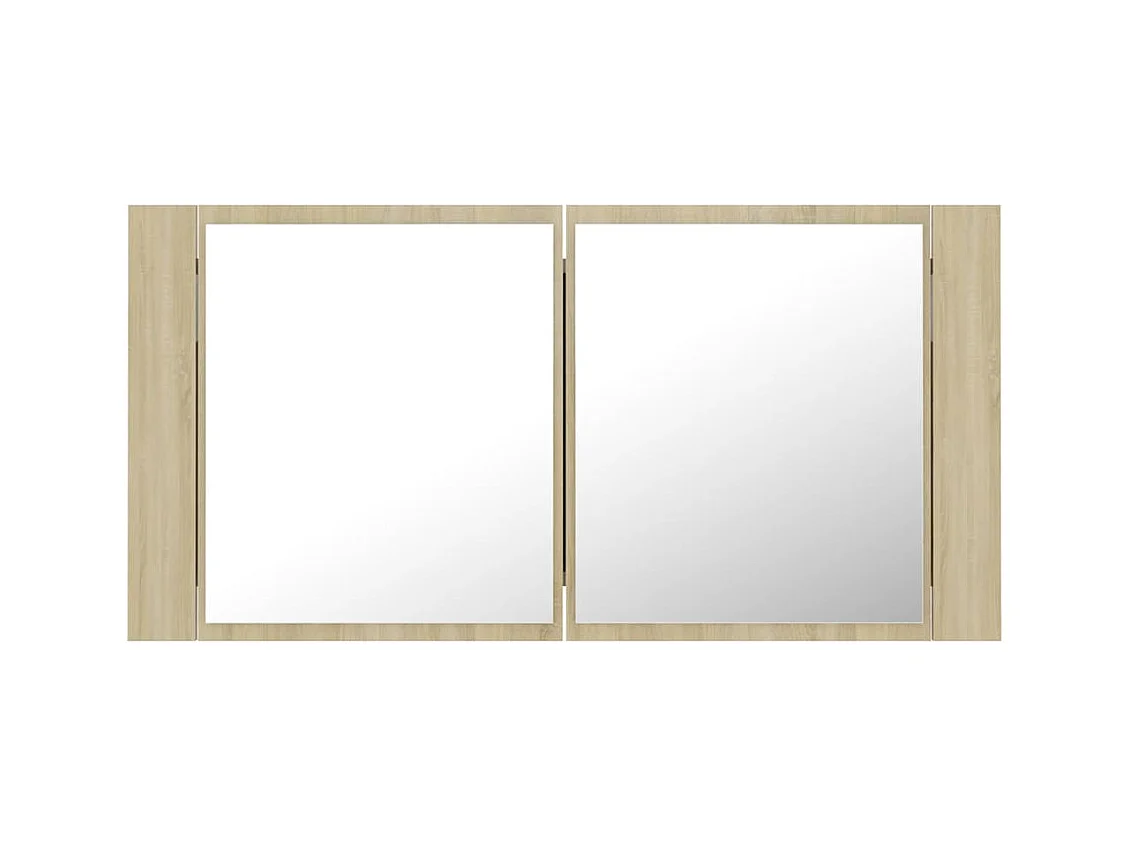 Badkamerkast met spiegel LED 90x12x45 acryl sonoma eikenkleurig