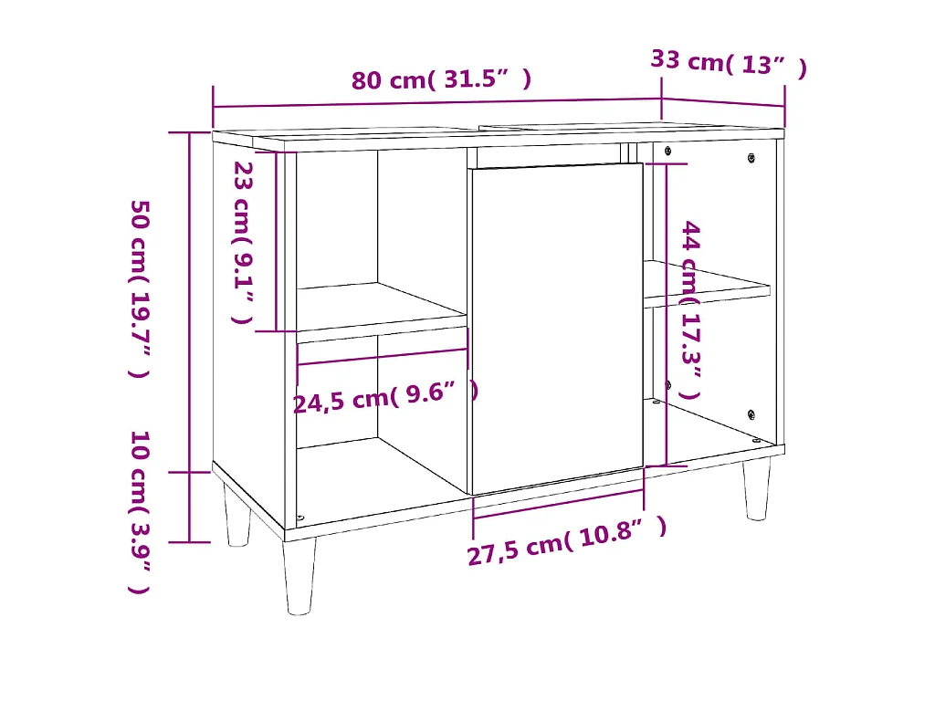 Waschbeckenunterschrank Grau Sonoma 80x33x60 cm Holzwerkstoff