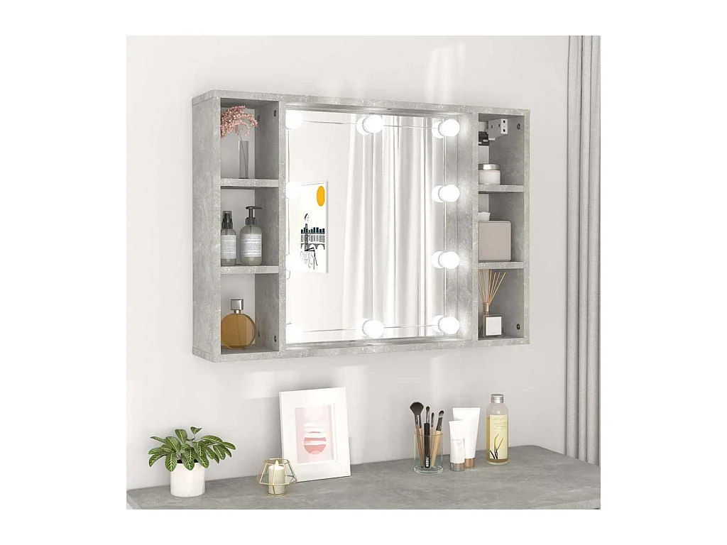 Spiegelschrank mit LED Betongrau 76x15x55 cm