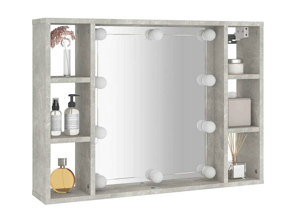 Armoire à miroir avec LED Gris béton 76x15x55 cm