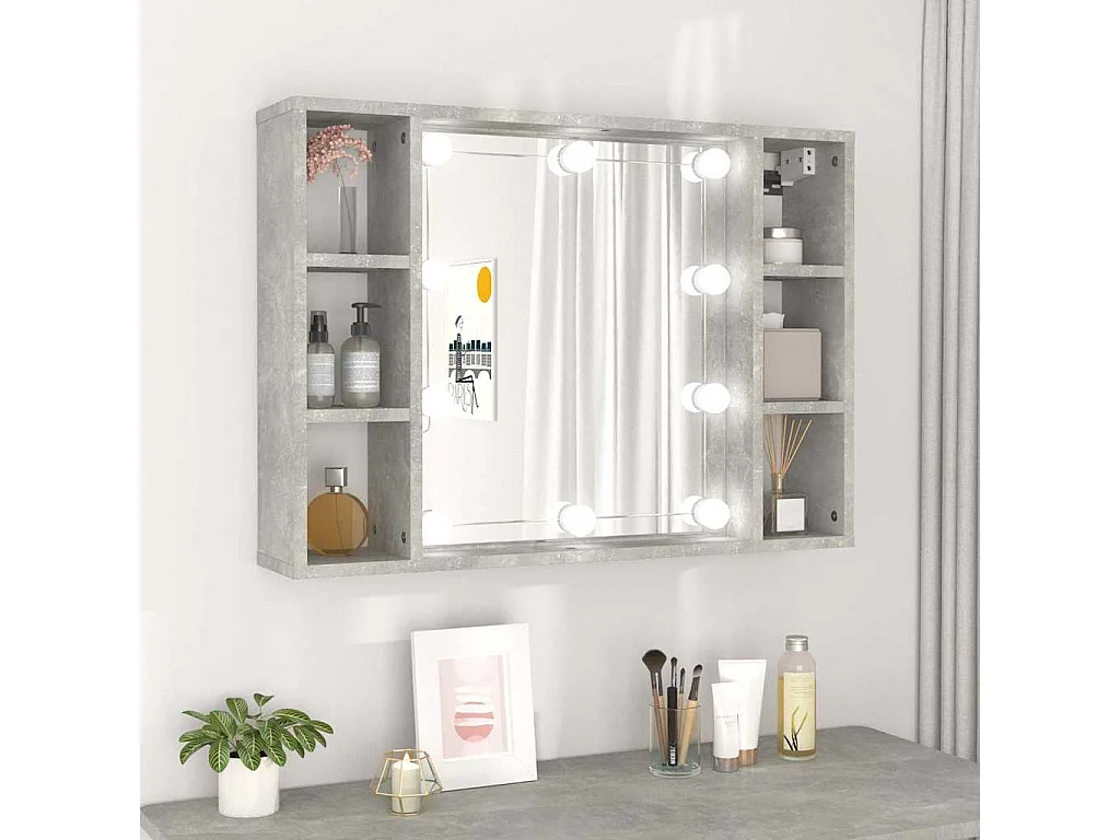 Armoire à miroir avec LED Gris béton 76x15x55 cm