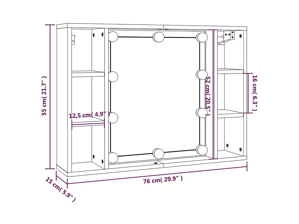 Armoire à miroir avec LED Gris béton 76x15x55 cm