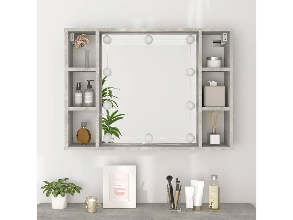 Armoire à miroir avec LED Gris béton 76x15x55 cm
