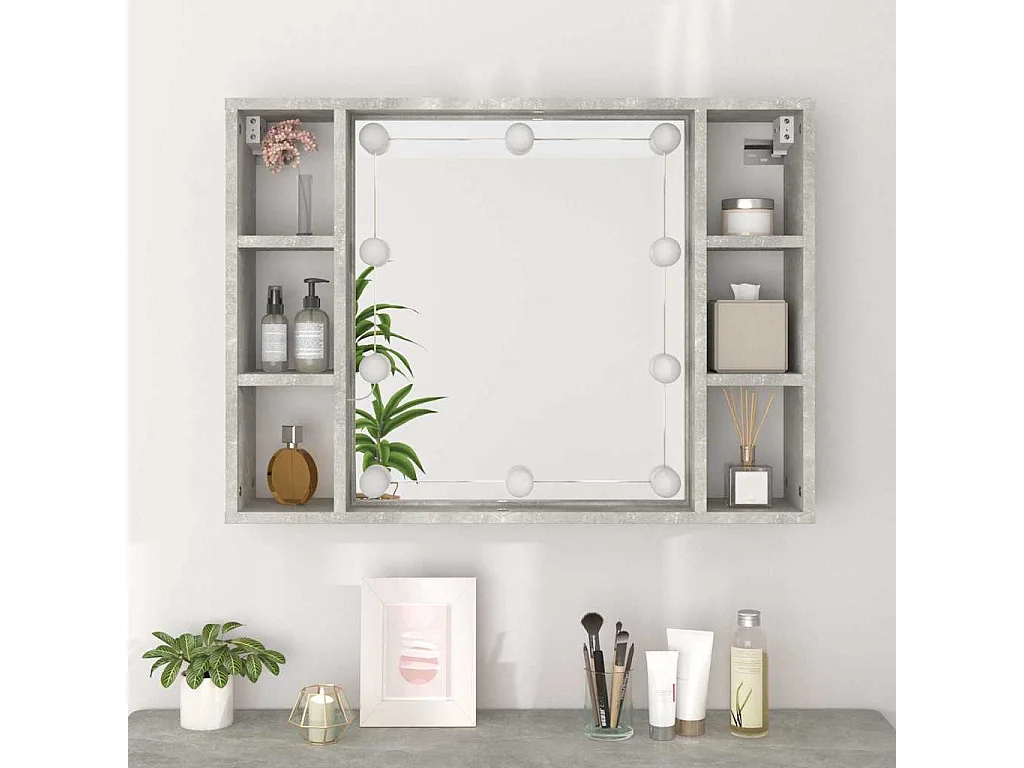 Armoire à miroir avec LED Gris béton 76x15x55 cm