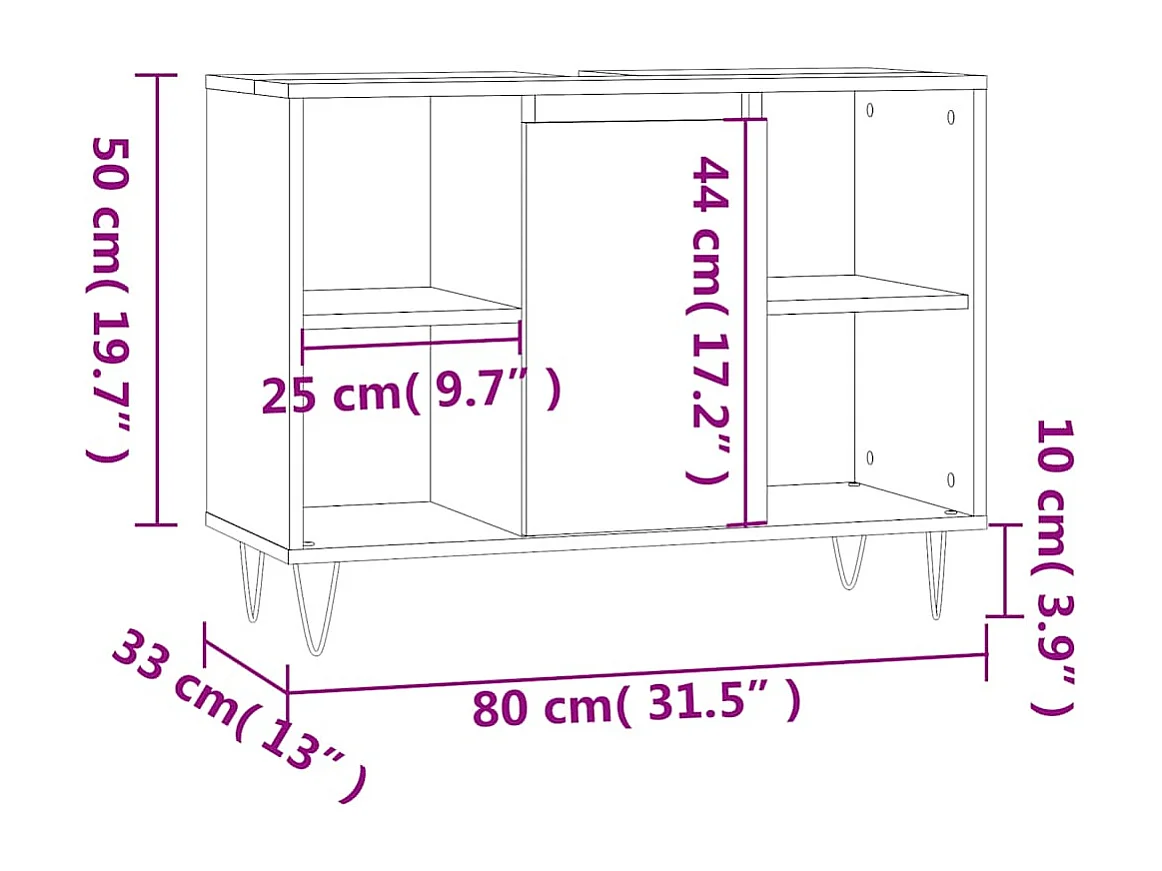 Armoire de salle de bain noir 80x33x60 cm bois d'ingénierie