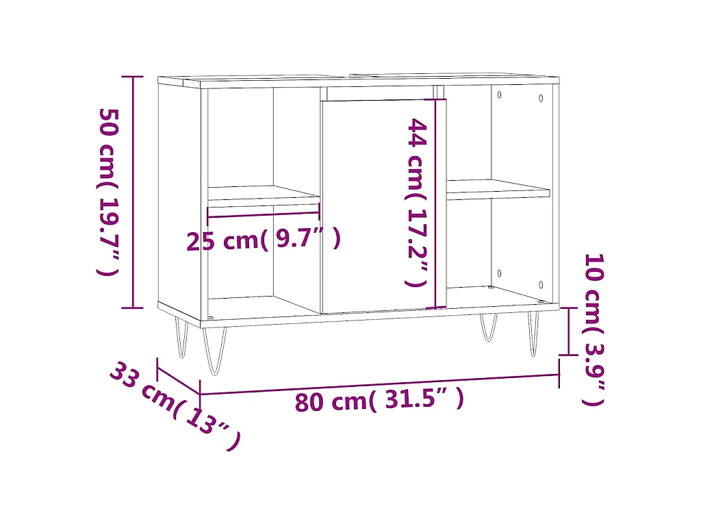 Armoire de salle de bain noir 80x33x60 cm bois d'ingénierie