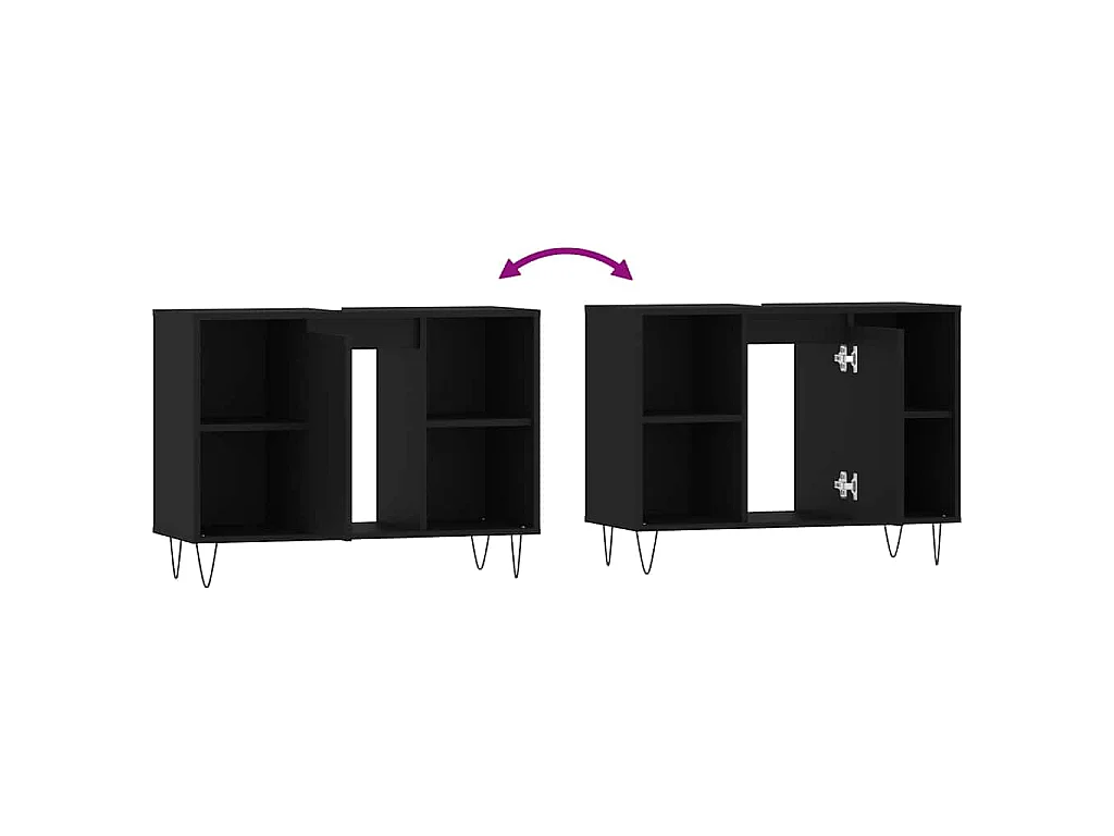 Armoire de salle de bain noir 80x33x60 cm bois d'ingénierie