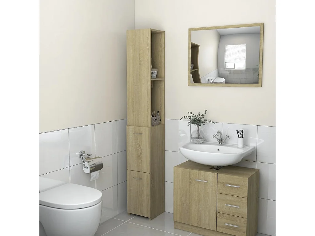 Armoire salle de bain chêne sonoma 25x26,5x170 cm