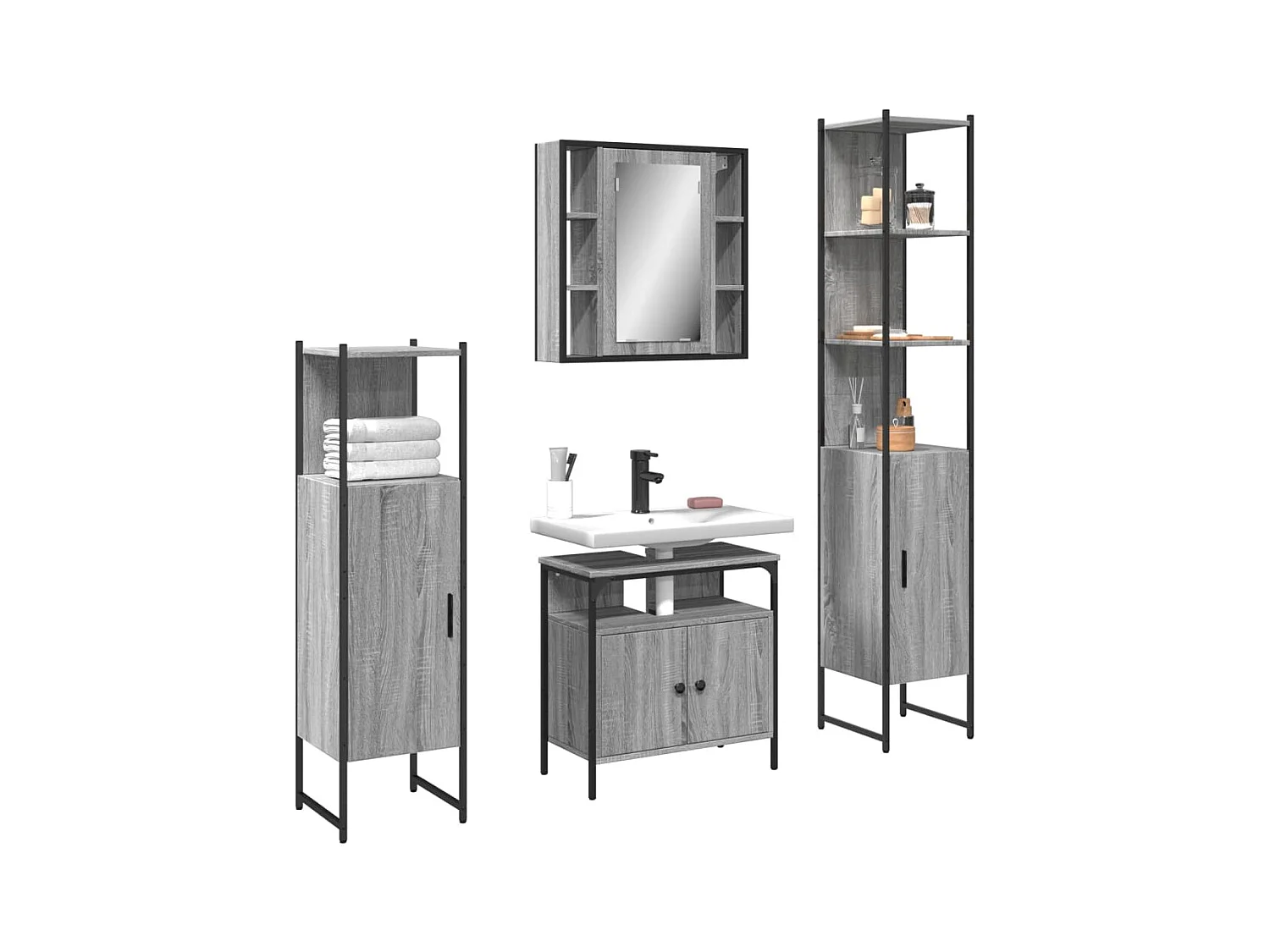 Set Mobili da Bagno 4 pz Grigio Sonoma in Legno Multistrato