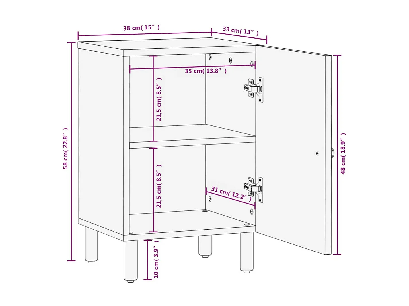 Armoire de salle de bain noir 38x33x58 cm bois massif manguier