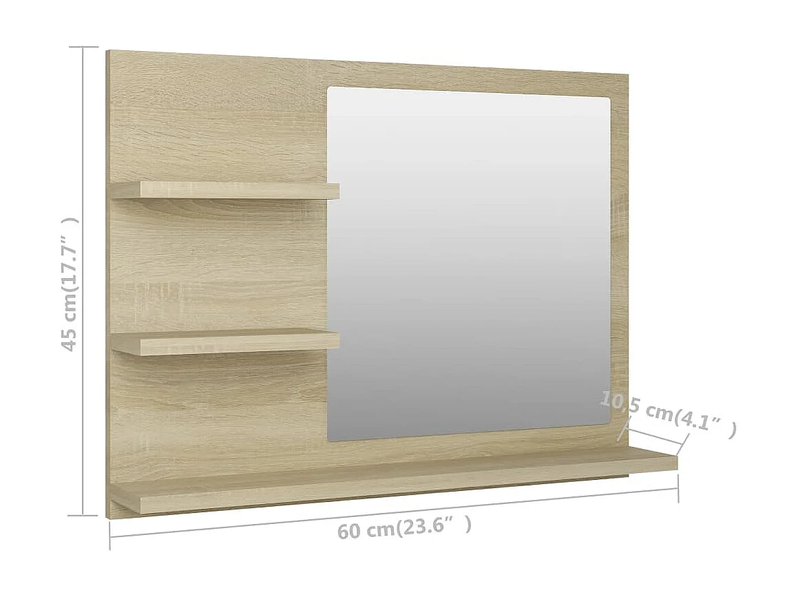 Specchio da Bagno Rovere Sonoma 60x10,5x45 cm Legno Multistrato