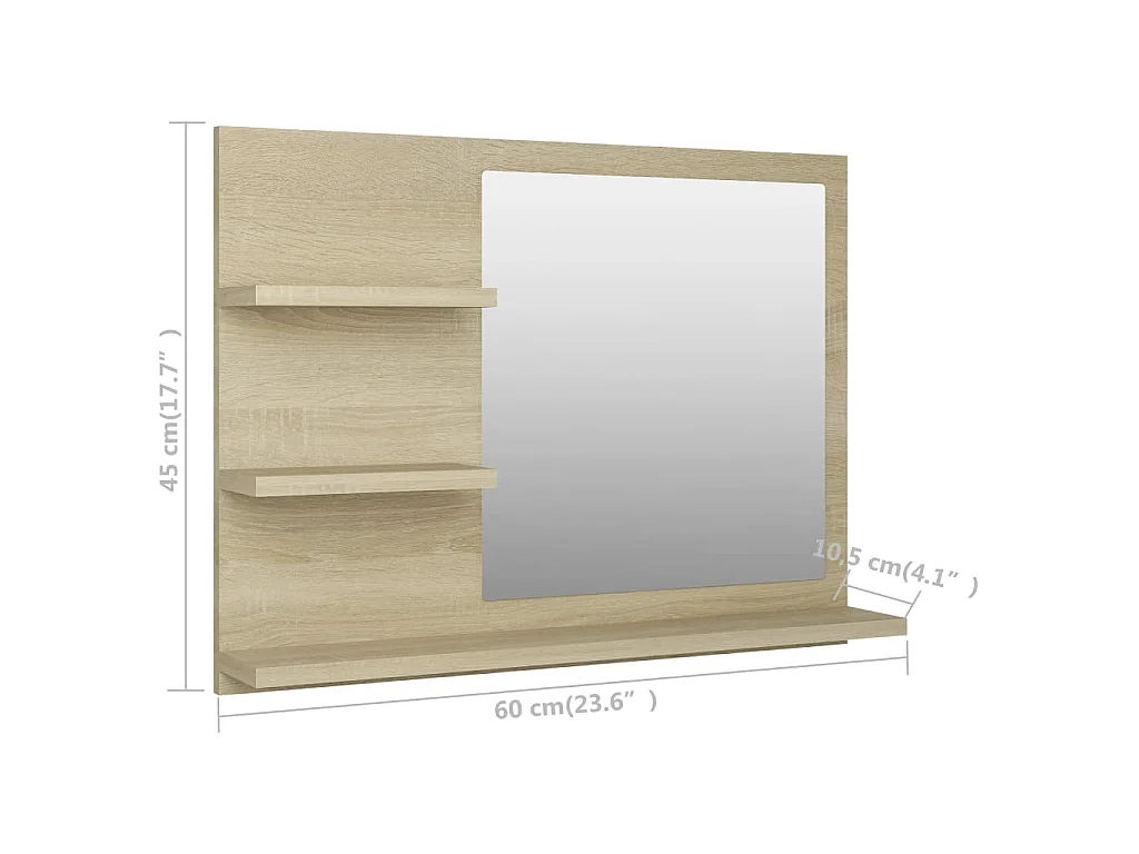 Miroir de salle de bain chêne sonoma bois d’ingénierie