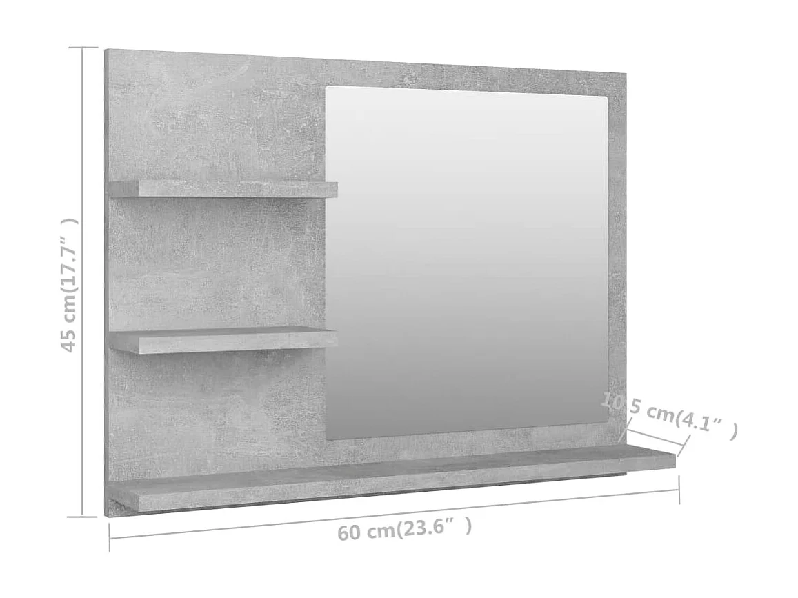 Espejo de baño madera contrachapada gris hormigón 60x10,5x45 cm