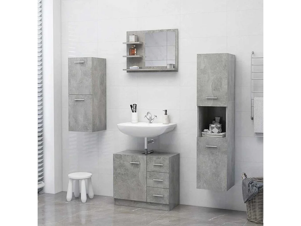 Espejo de baño madera contrachapada gris hormigón 60x10,5x45 cm