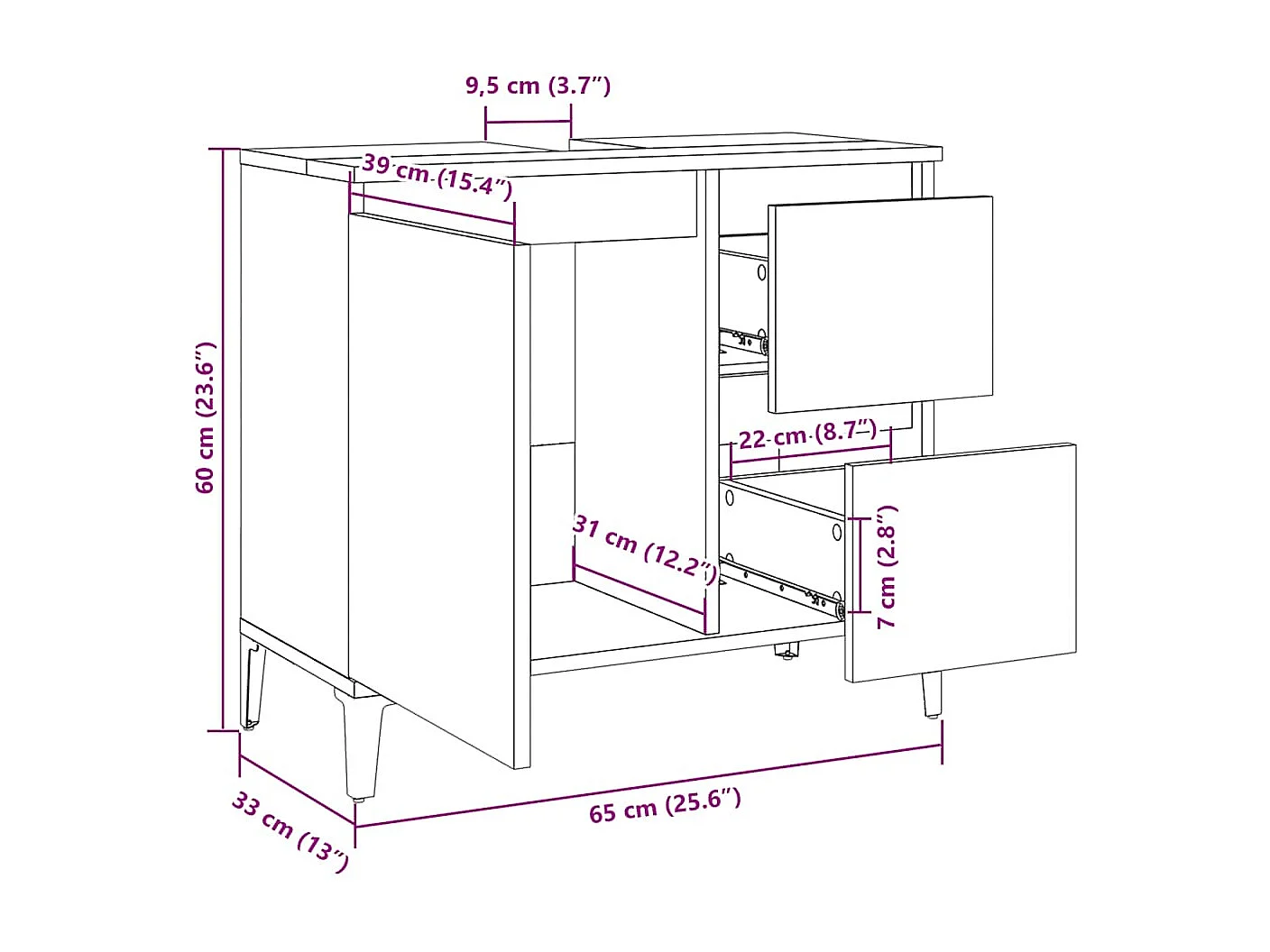 Armoire de salle de bain noir 65x33x60 cm bois d'ingénierie