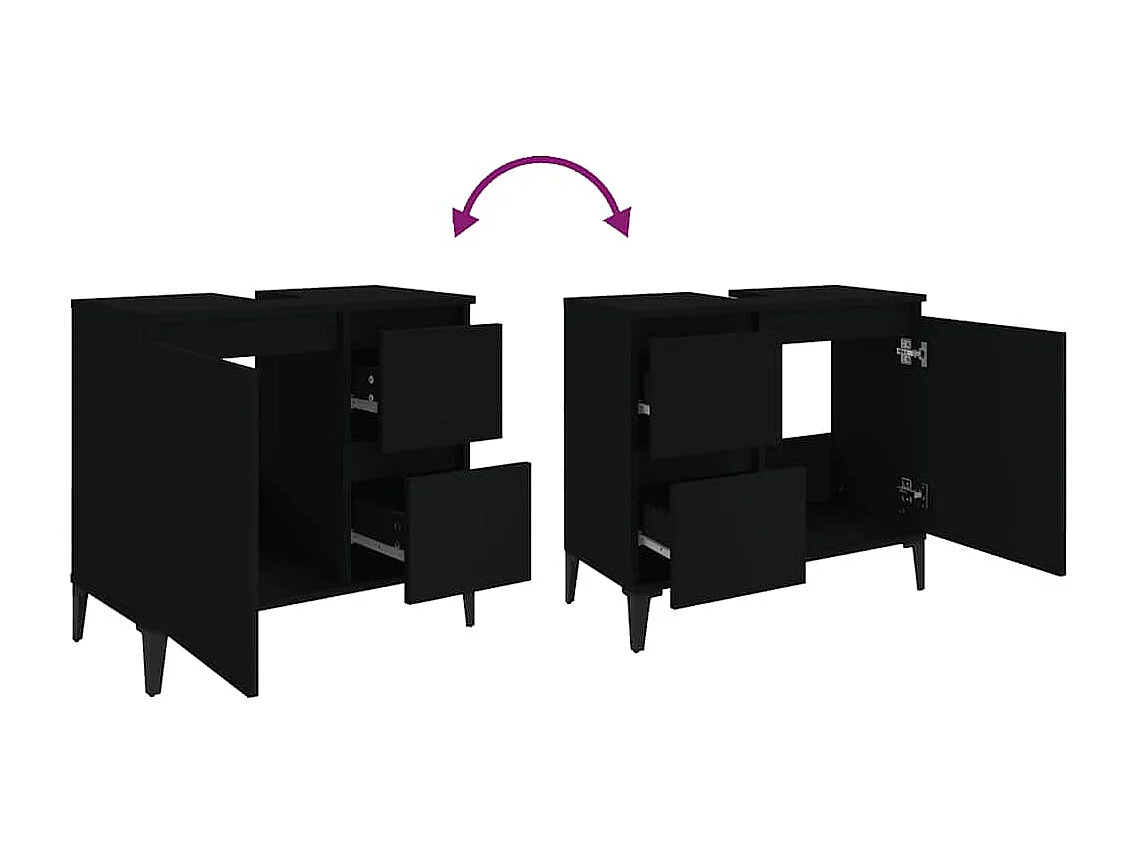 Armoire de salle de bain noir 65x33x60 cm bois d'ingénierie