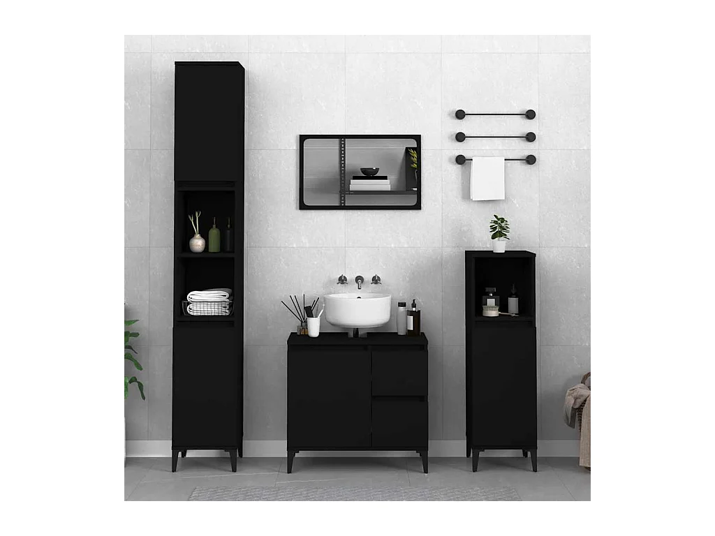 Armoire de salle de bain noir 65x33x60 cm bois d'ingénierie