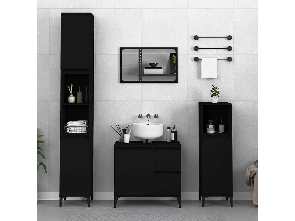 Armoire de salle de bain noir 65x33x60 cm bois d'ingénierie