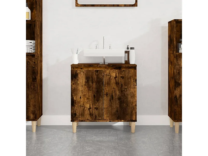 Armario de lavabo madera contrachapada roble ahumado 58x33x60cm