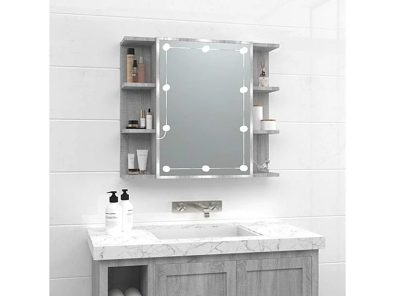Armoire à miroir avec LED Sonoma gris 70x16,5x60 cm