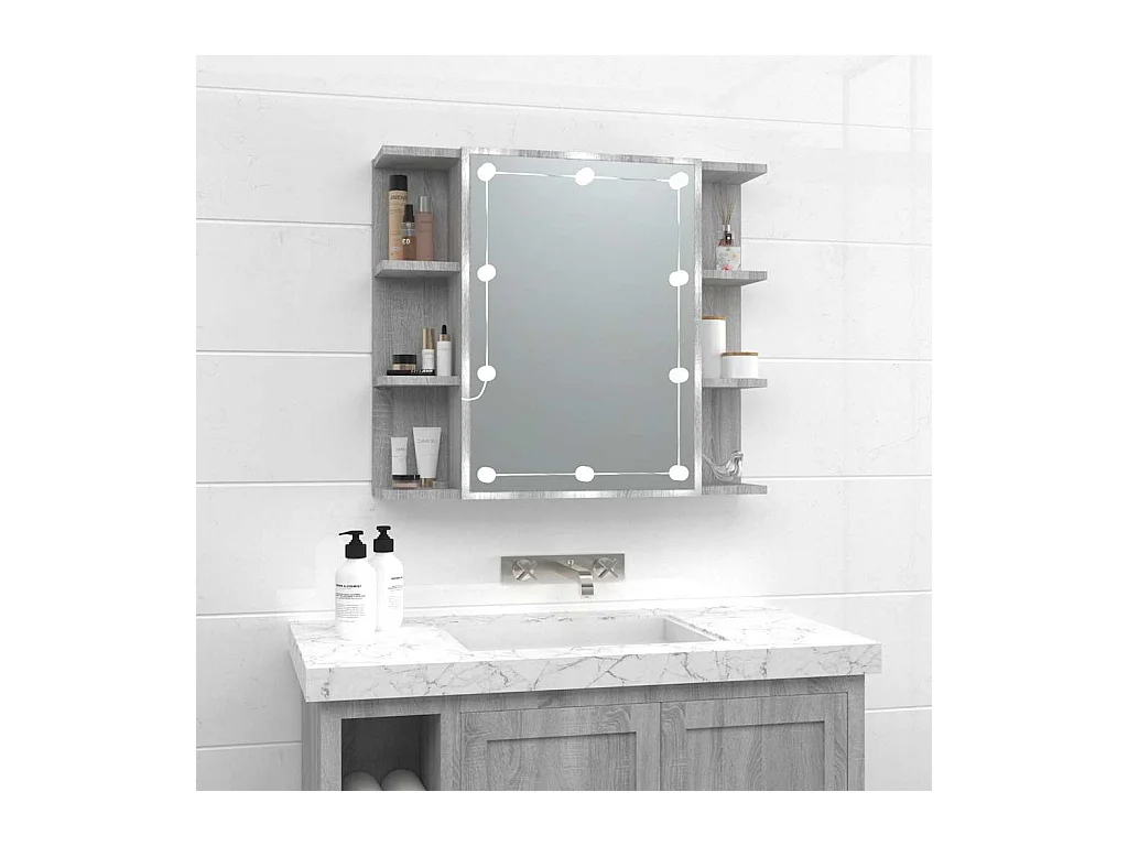 Armoire à miroir avec LED Sonoma gris 70x16,5x60 cm
