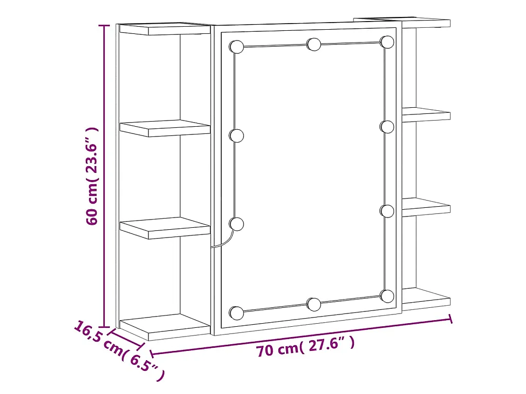 Armoire à miroir avec LED Sonoma gris 70x16,5x60 cm