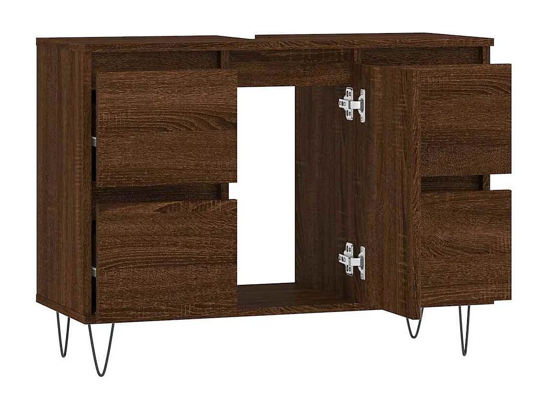 Badkamerkast 80x33x60 cm bewerkt hout bruin eikenkleur