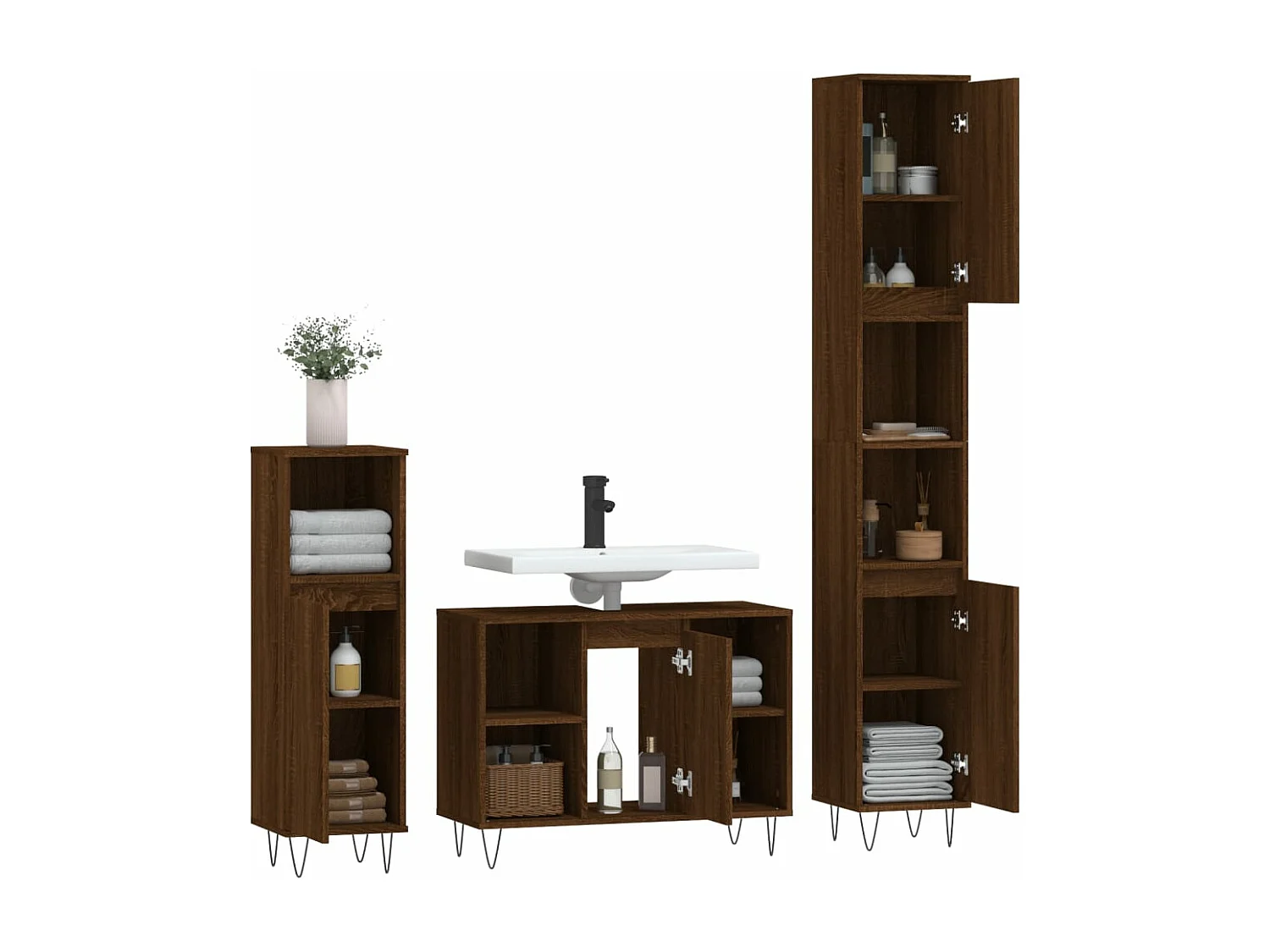 3-tlg. Badmöbel-Set Braun Eichen-Optik Holzwerkstoff