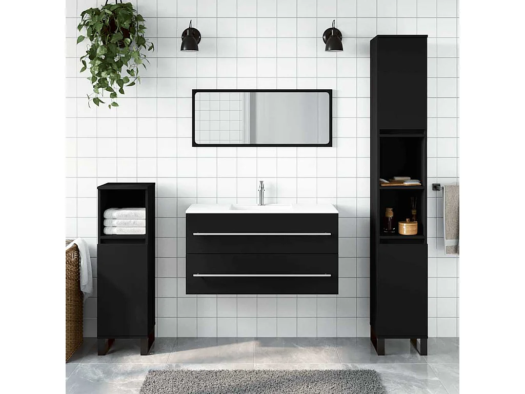 Mobile da Bagno con Specchio Nero in Legno Multistrato