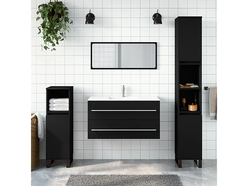 Badschrank mit Spiegel Schwarz Holzwerkstoff