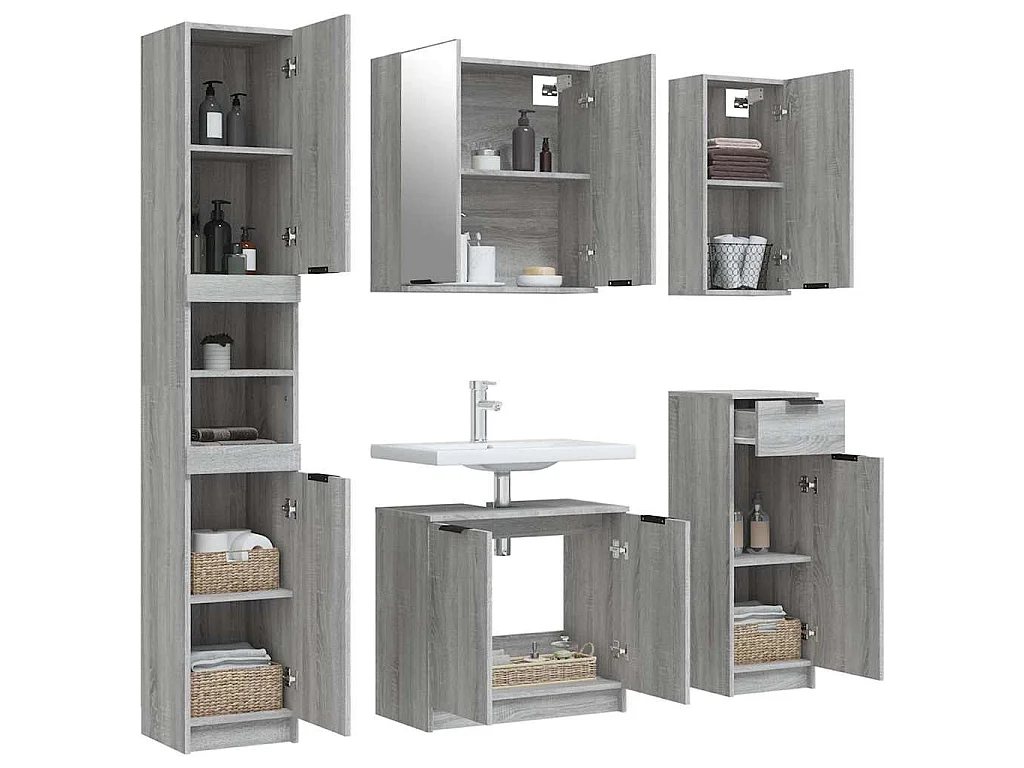 Meubles de salle de bain 5 pcs Sonoma gris Bois d'ingénierie