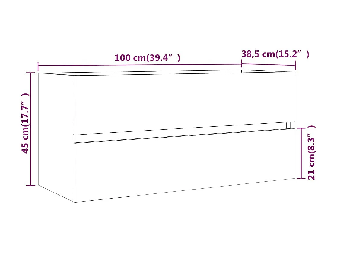 Wastafelkast 100x38,5x45 cm bewerkt hout grijs sonoma eiken