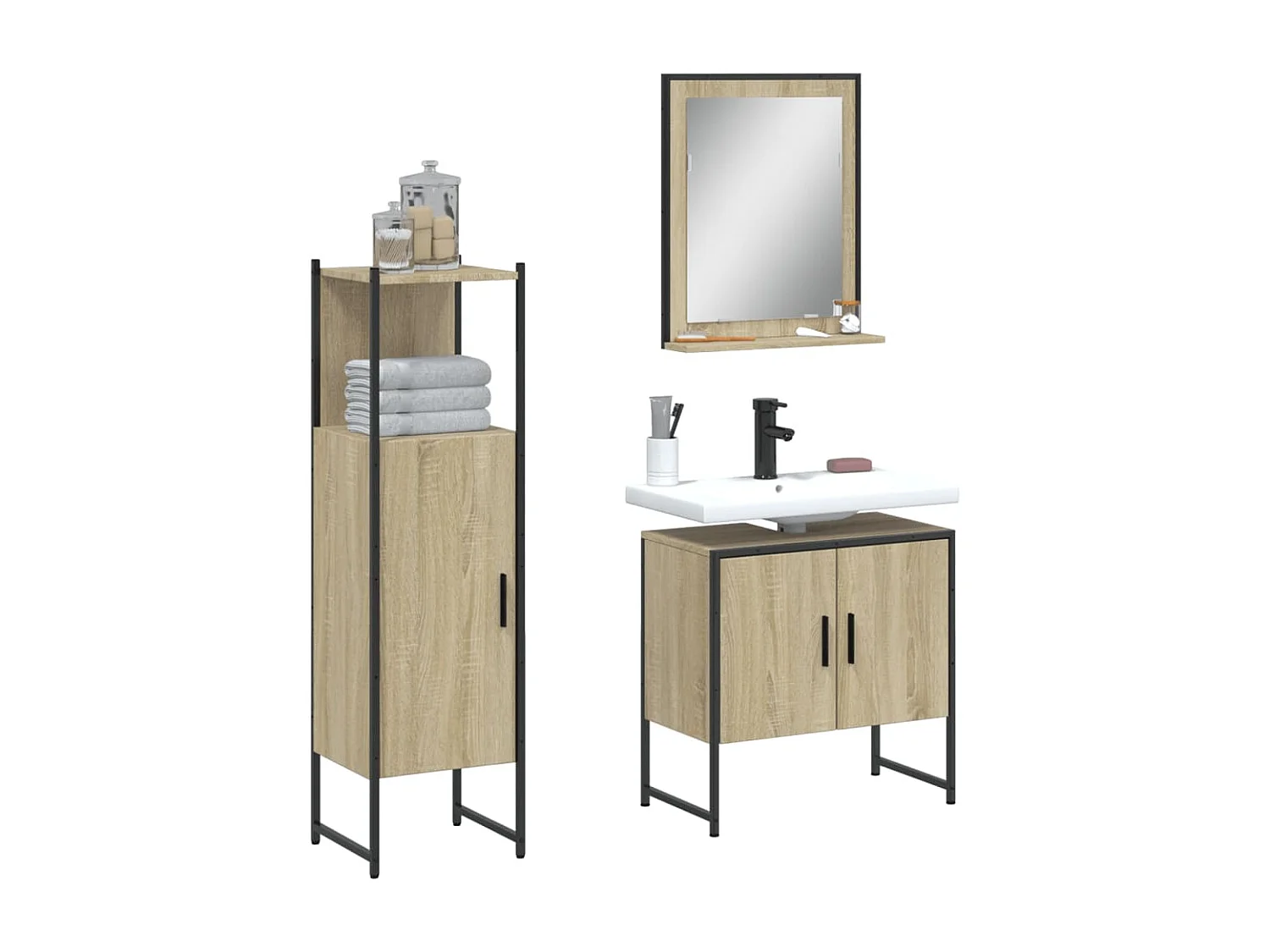 Ensemble d'armoires de salle de bain 3 pcs chêne sonoma