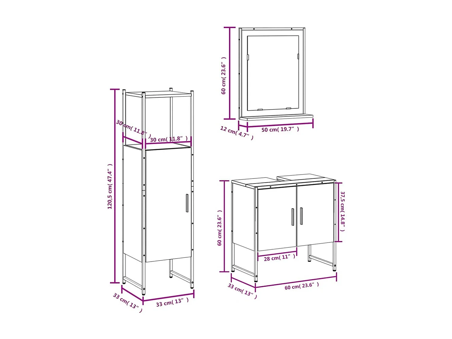 Ensemble d'armoires de salle de bain 3 pcs chêne sonoma