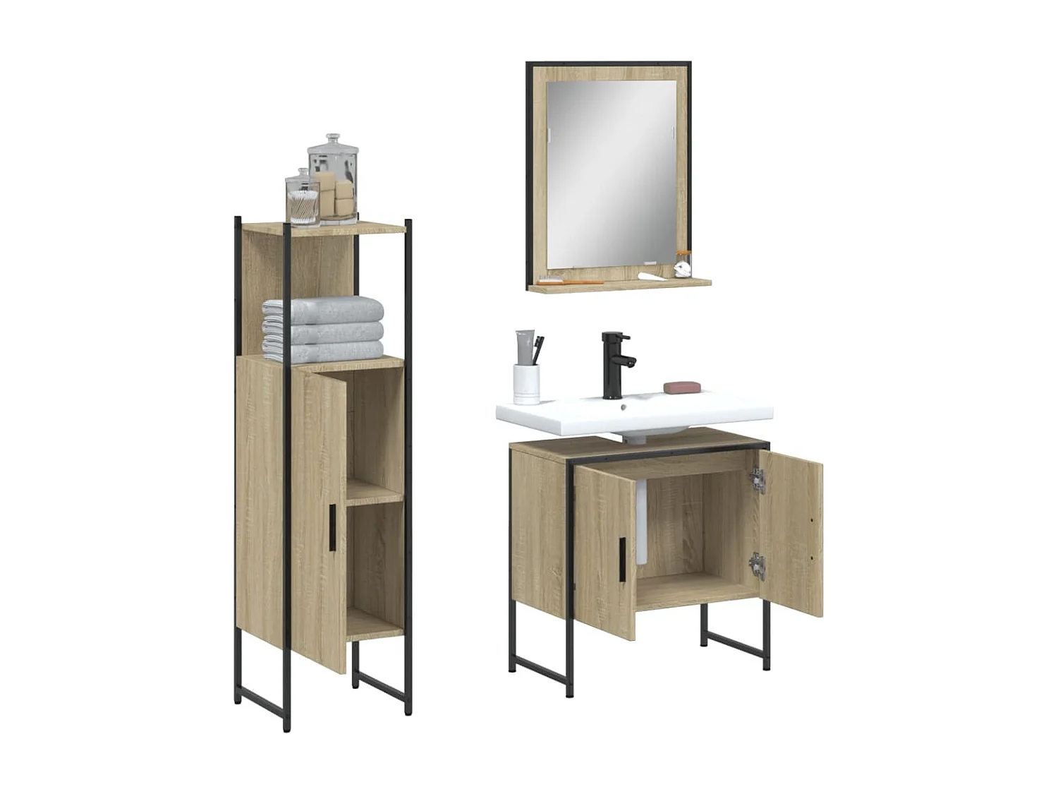 Ensemble d'armoires de salle de bain 3 pcs chêne sonoma