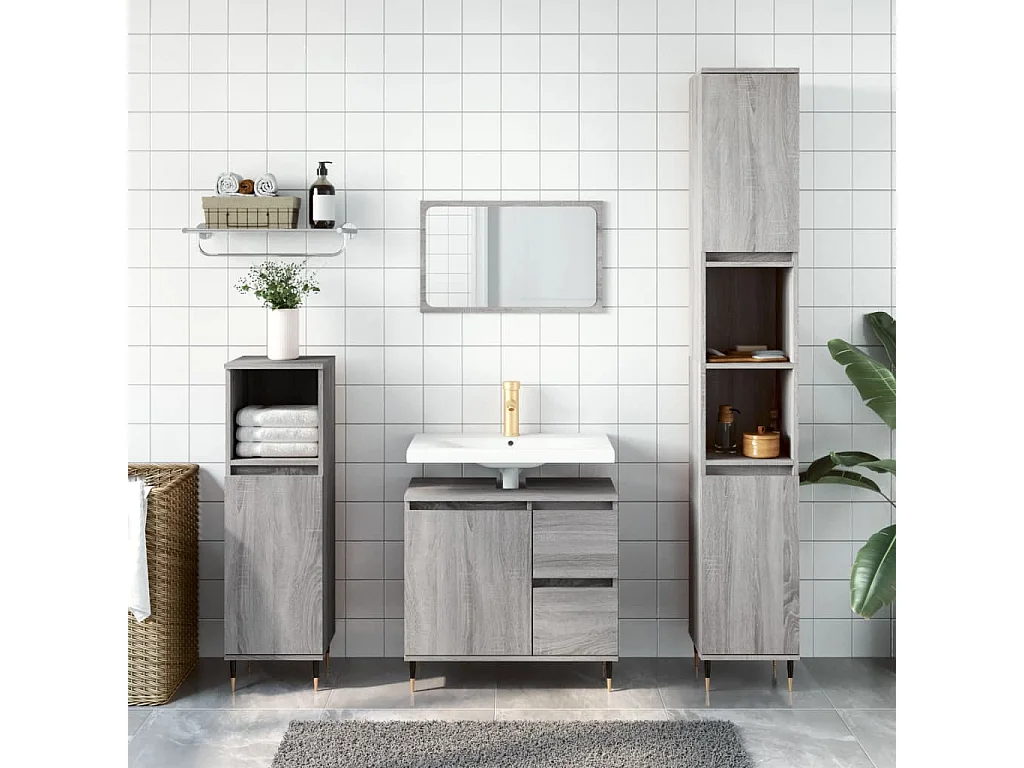 Armario de baño madera contrachapada gris Sonoma 30x30x190 cm