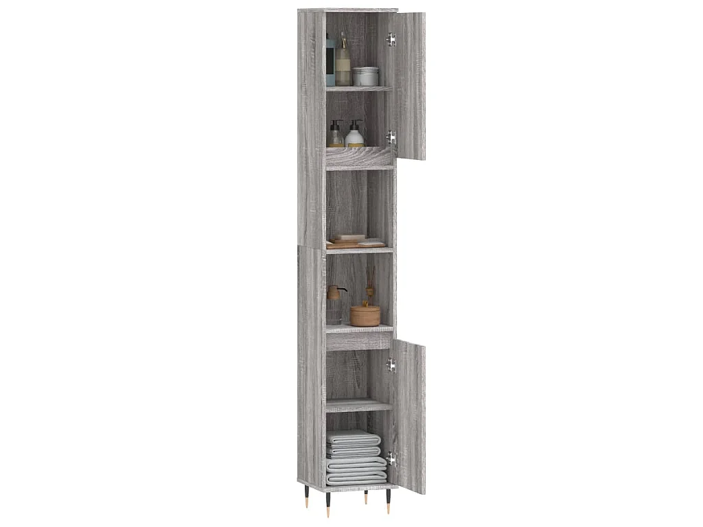 Badschrank Grau Sonoma 30x30x190 cm Holzwerkstoff