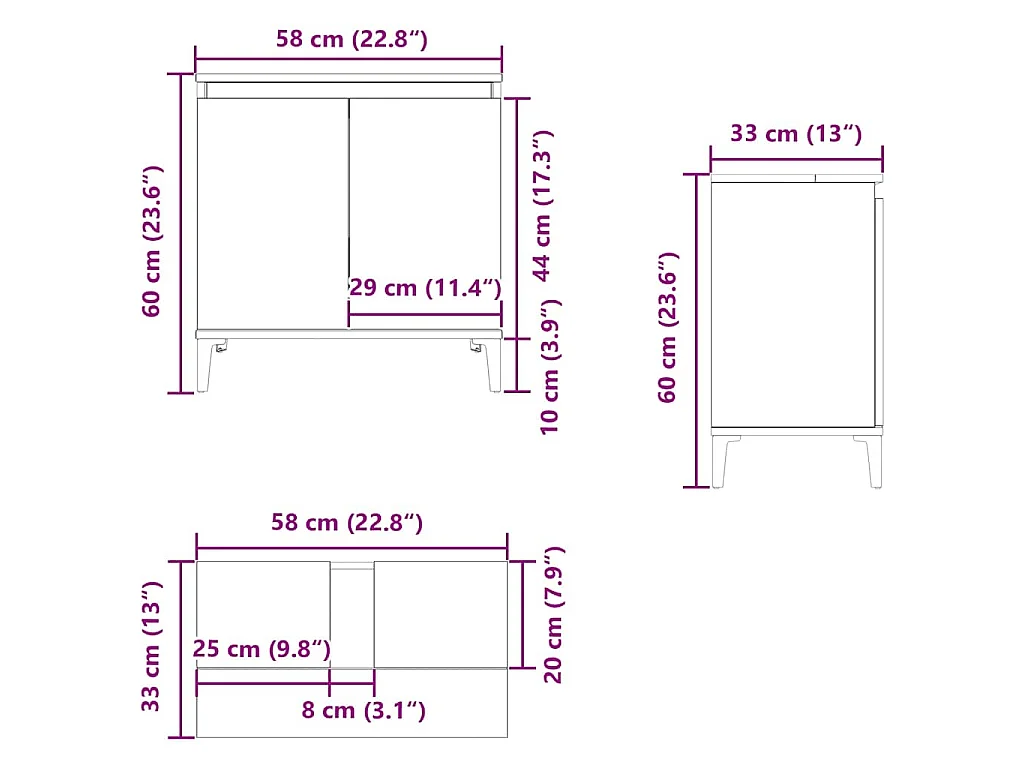 Armario de lavabo madera contrachapada gris hormigón 58x33x60cm