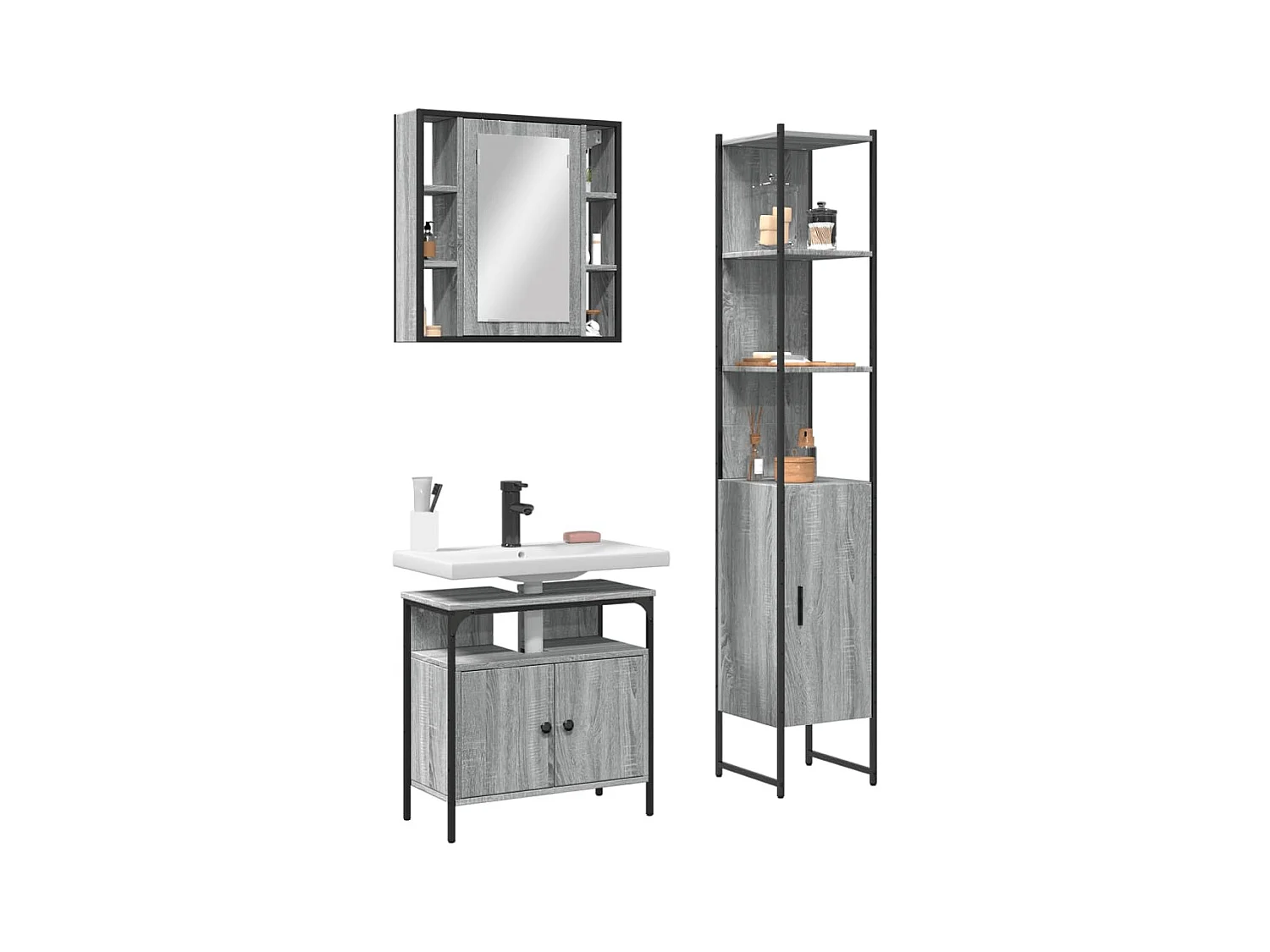 Ensemble d'armoires de salle de bain 3 pcs sonoma gris