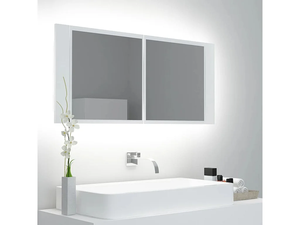 Armoire salle de bain à miroir LED Blanc 100x12x45 cm Acrylique