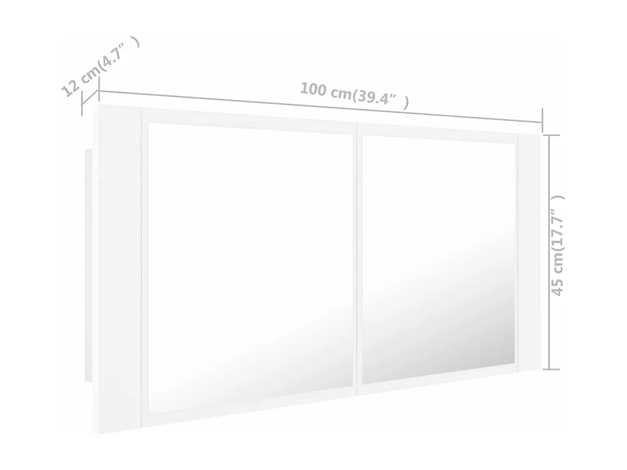 Armoire salle de bain à miroir LED Blanc 100x12x45 cm Acrylique