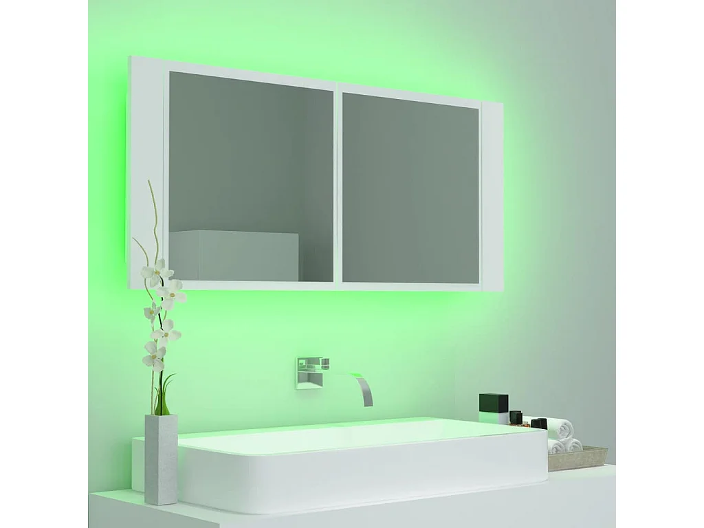 Armoire salle de bain à miroir LED Blanc 100x12x45 cm Acrylique