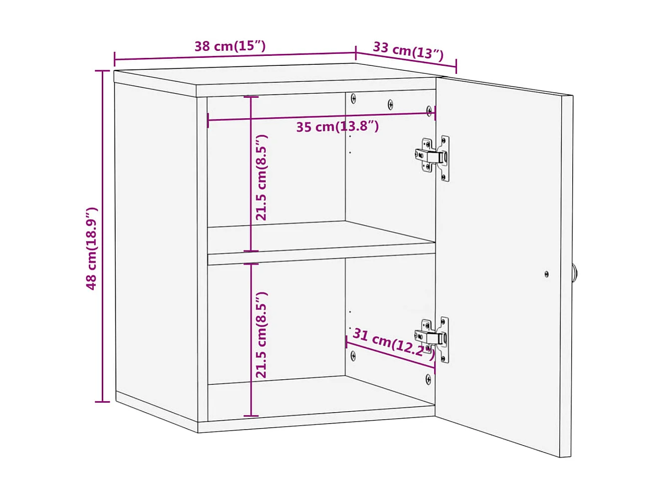 Badkamerwandkast 38x33x48 cm massief mangohout