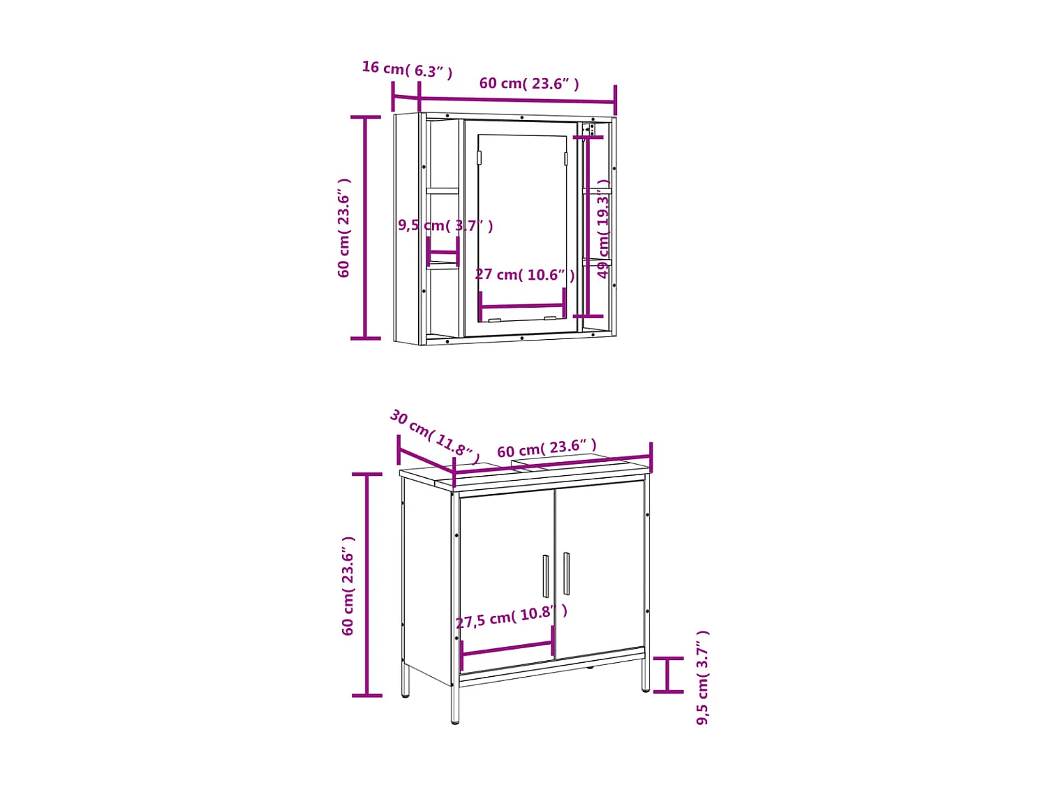 Ensemble de meubles de salle de bain 2 pcs Chêne marron